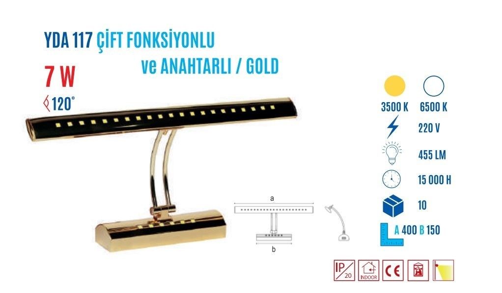 YCL YDA-117B 7W 40CM Led Tablo Apliğ Gold Kasa Bey