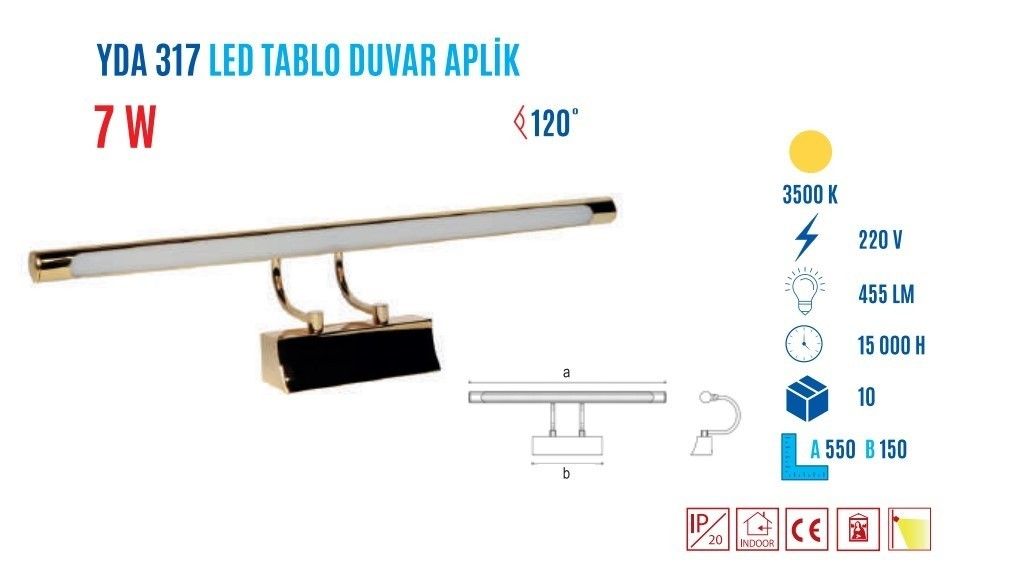 YCL YDA-317G 7W 55cm Led Tablo Apliği Sarı Kasa Be