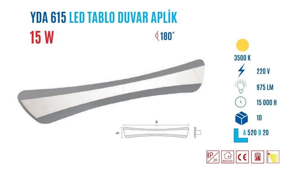 YCL YDA-615G 15W 52CM Led Duvar Apliği Yatay 4000K