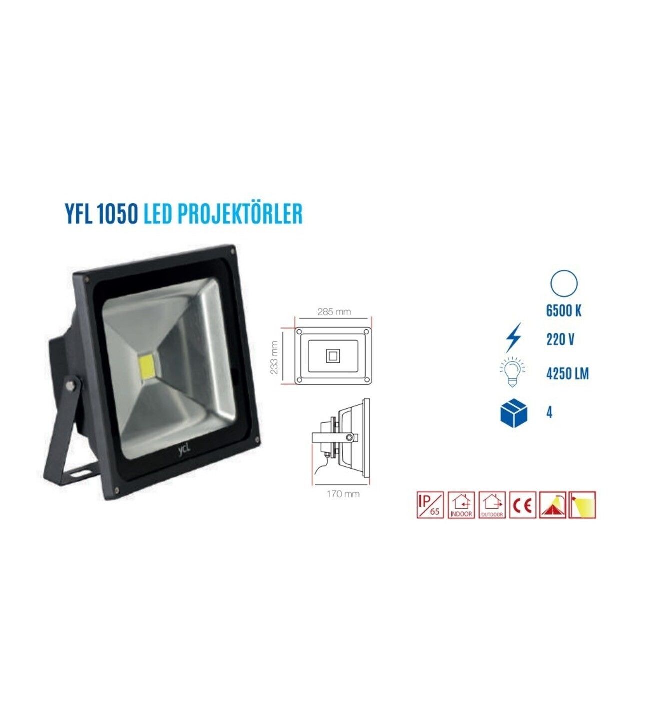 YCL YFL-1050B 50W Beyaz Cob Led Projektör