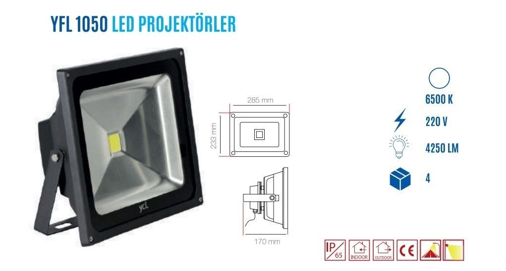YCL YFL-1050G 50W Günışığı Cob Led Projektör