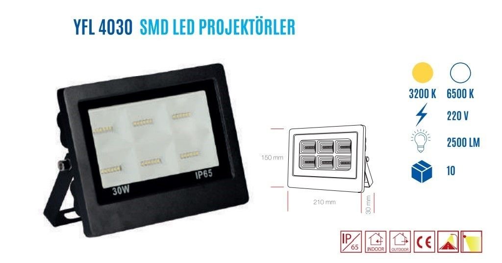 YCL YFL-4030Y 30W Smd Led Projektör Yeşil