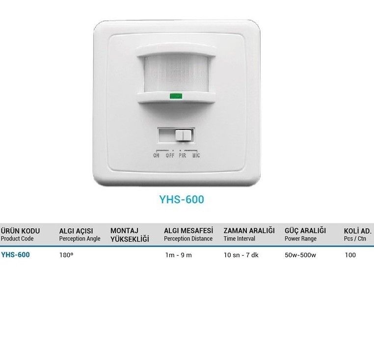 YCL YHS-600 180º Sıva Altı Hareket ve Ses Sensörü