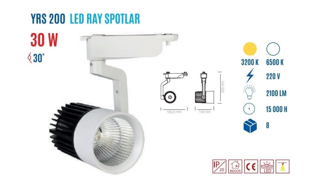 YCL YRS-200B 30W Cob Led Ray Spot Armatür Beyaz