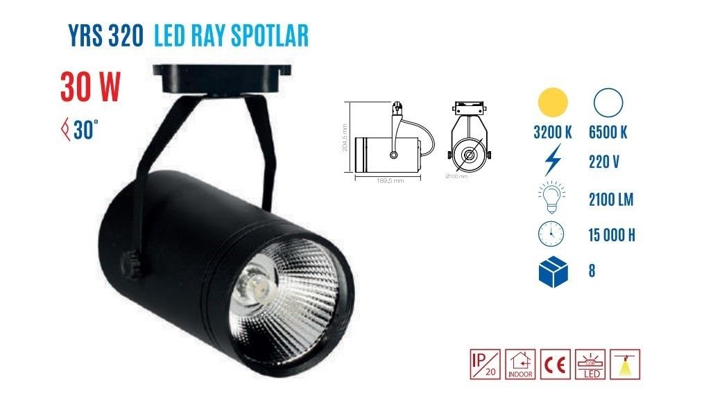 YCL YRS-320B 30W Cob Led Ray Spot Armatür Beyaz