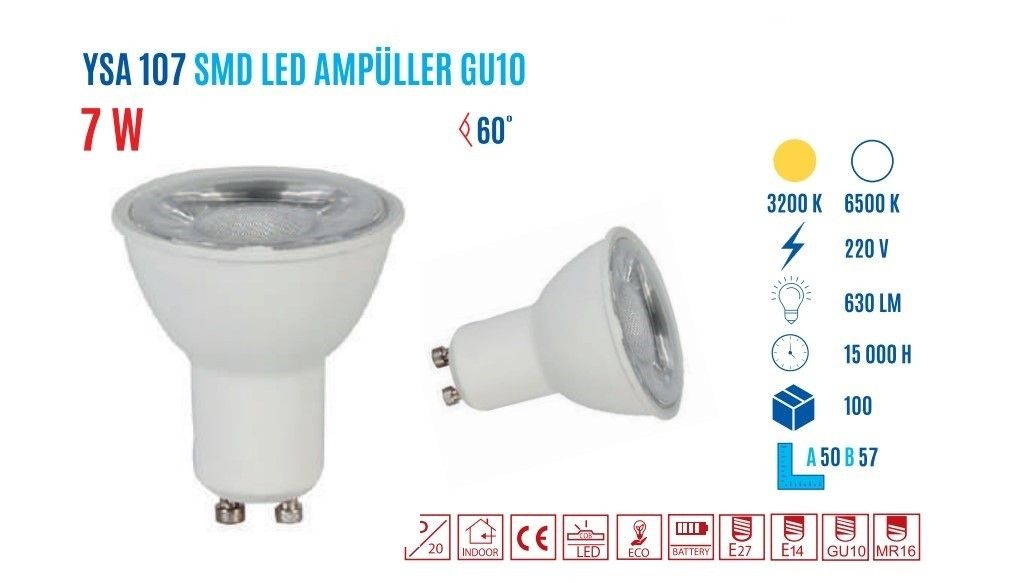 YCL YSA-107G 7W GU10 Günışığı Smd Led Çanak Ampul