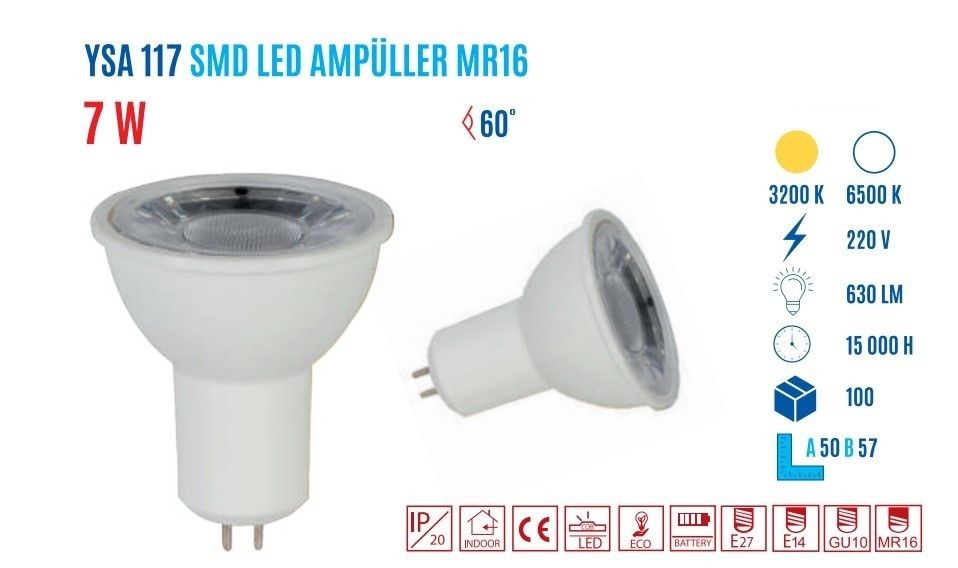 YCL YSA-117G 7W MR16 Günışığı Smd Led Çanak Ampul